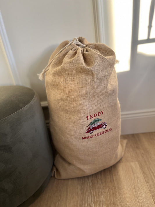 CHRISTMAS VINTAGE CAR PRESENT SACK
