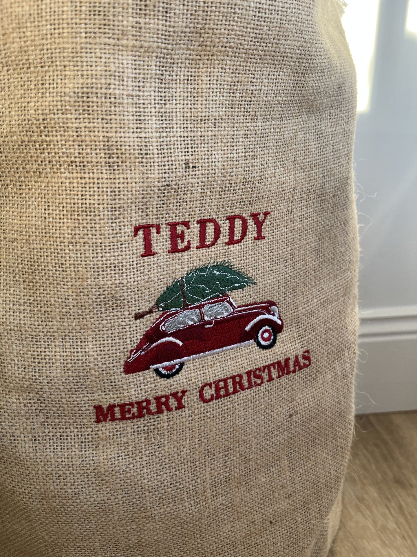 CHRISTMAS VINTAGE CAR PRESENT SACK